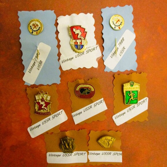Vintage USSR Sports Lapel Pin Lot ~ SOVIET UNION Track and Field Event Pins - Picture 1 of 9